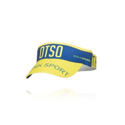 Viseira amarela e azul com texto OTSo e INK SPORT