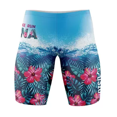 Calções de banho azuis com padrão floral e texto Nike