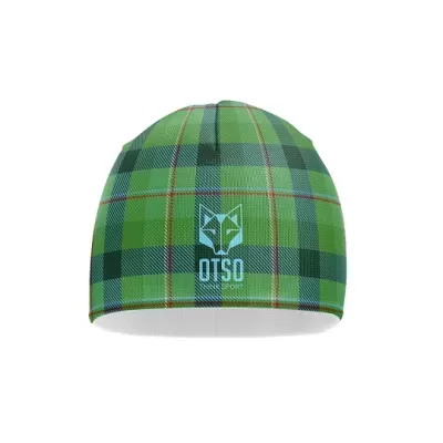 Gorro xadrez verde com logótipo azul