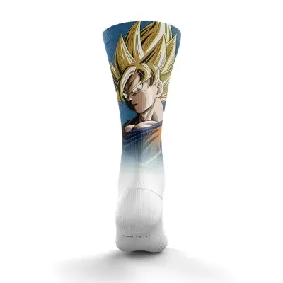 Meia branca com estampa colorida de personagem de desenho animado com cabelo loiro.