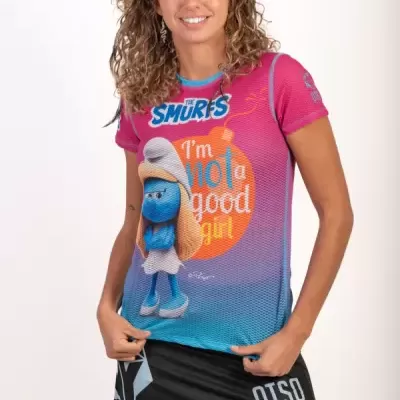 Camiseta desportiva dos Smurfs com padrão de malha e saia preta com leggings