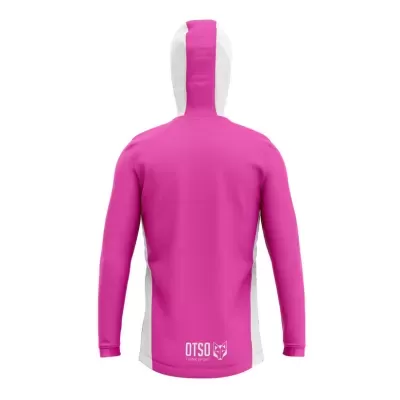 Camisola com capuz rosa e branca com logótipo OTSO nas costas