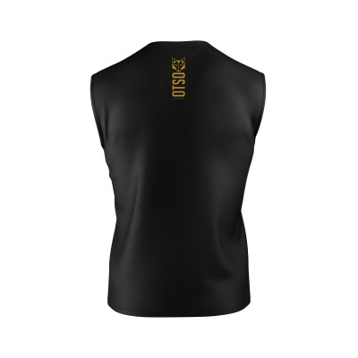 Camisola de alças preta com texto dourado OTSO nas costas
