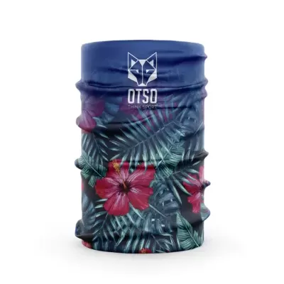 Cachecol tubular azul com padrão floral e logótipo OTSO THINK SPORT