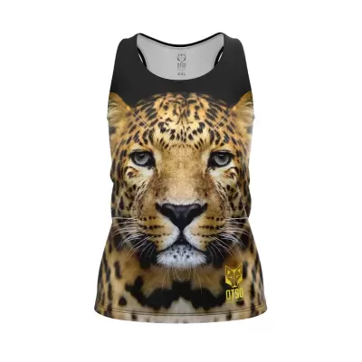 Camisola preta com estampa frontal de leopardo e logo amarelo OTSO