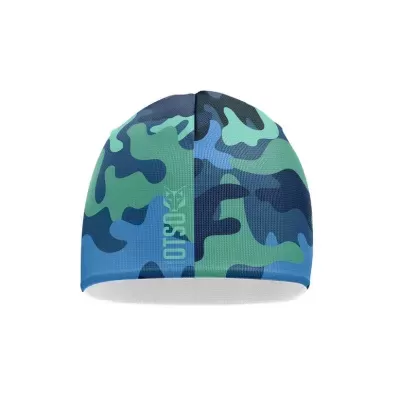 Gorro beanie camuflado azul e verde com texto DSC10