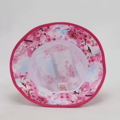 Chapéu balde floral rosa e azul com aba rosa