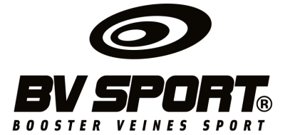 Logótipo BV SPORT preto com símbolo oval e texto BOOSSTER VEINES SPORT