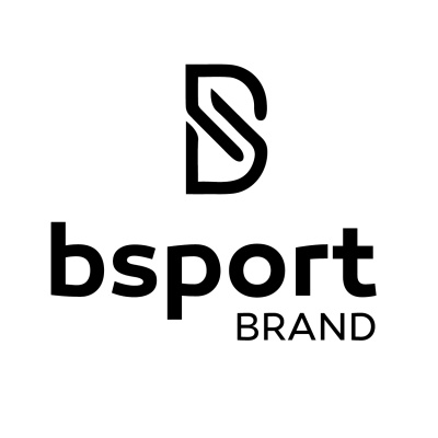 Logótipo preto sobre fundo branco com símbolo B e S e texto bsport BRAND