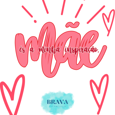 Ilustração decorativa com texto inspiracional e corações em tons de rosa e logo azul.