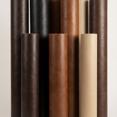 Rolos verticais de couro em várias cores com textura