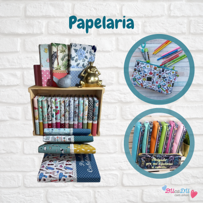 Cadernos decorativos e estojos coloridos para escolar
