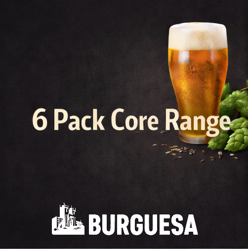 Copo de cerveja com lúpulo e texto promocional BURGUESA
