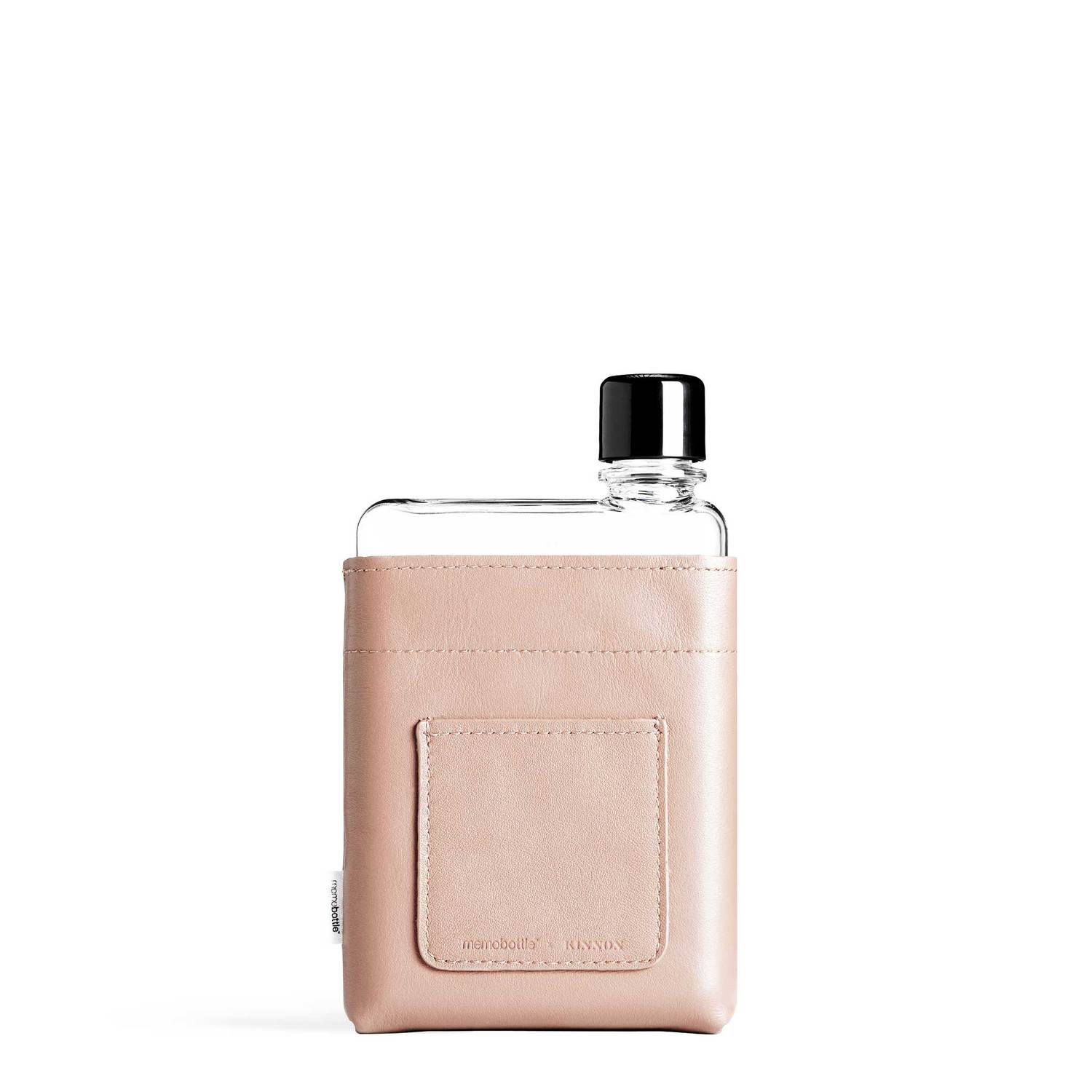 A6 Nude Leather Sleeve memobottle Garrafa de vidro com capa rosa claro e tampa preta