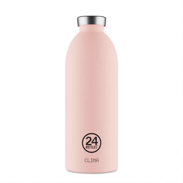 Clima Bottle - Dusty Pink 850ml Garrafa térmica rosa com tampa prateada e logótipo 24 BOTTLES CLIMA