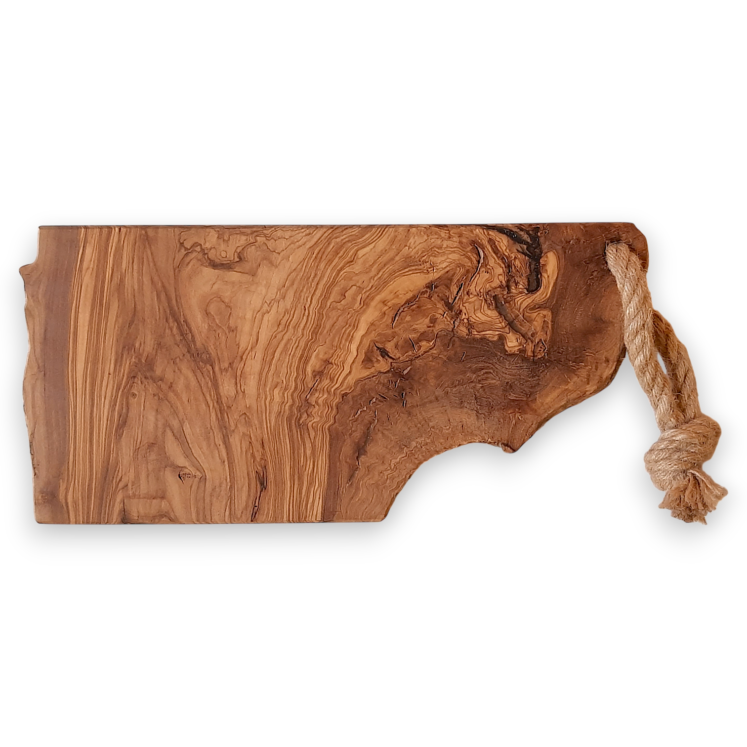 Tábua Irregular em Oliveira (36x17x2cm) Tábua de cortar madeira com corda rústica