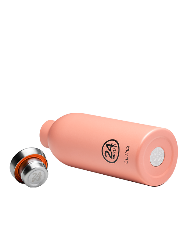Clima Bottle - Blush Rose 500ml Garrafa térmica rosa com tampa de rosca e texto 24Bottles CLIMA