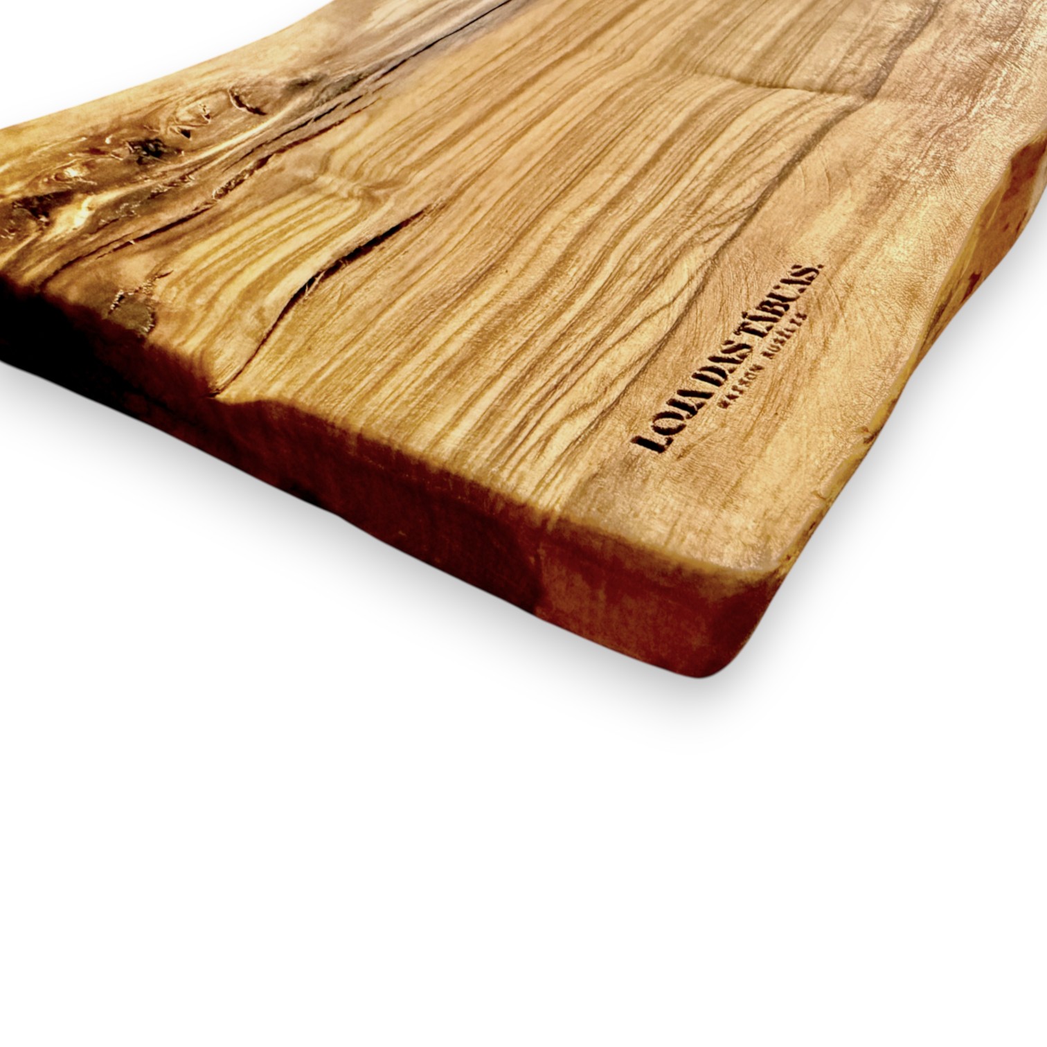 Tábua Irregular em Oliveira (33x14x2cm) Tábua de cortar em madeira natural com inscrição LOMADS TABLES MADE IN ITALY