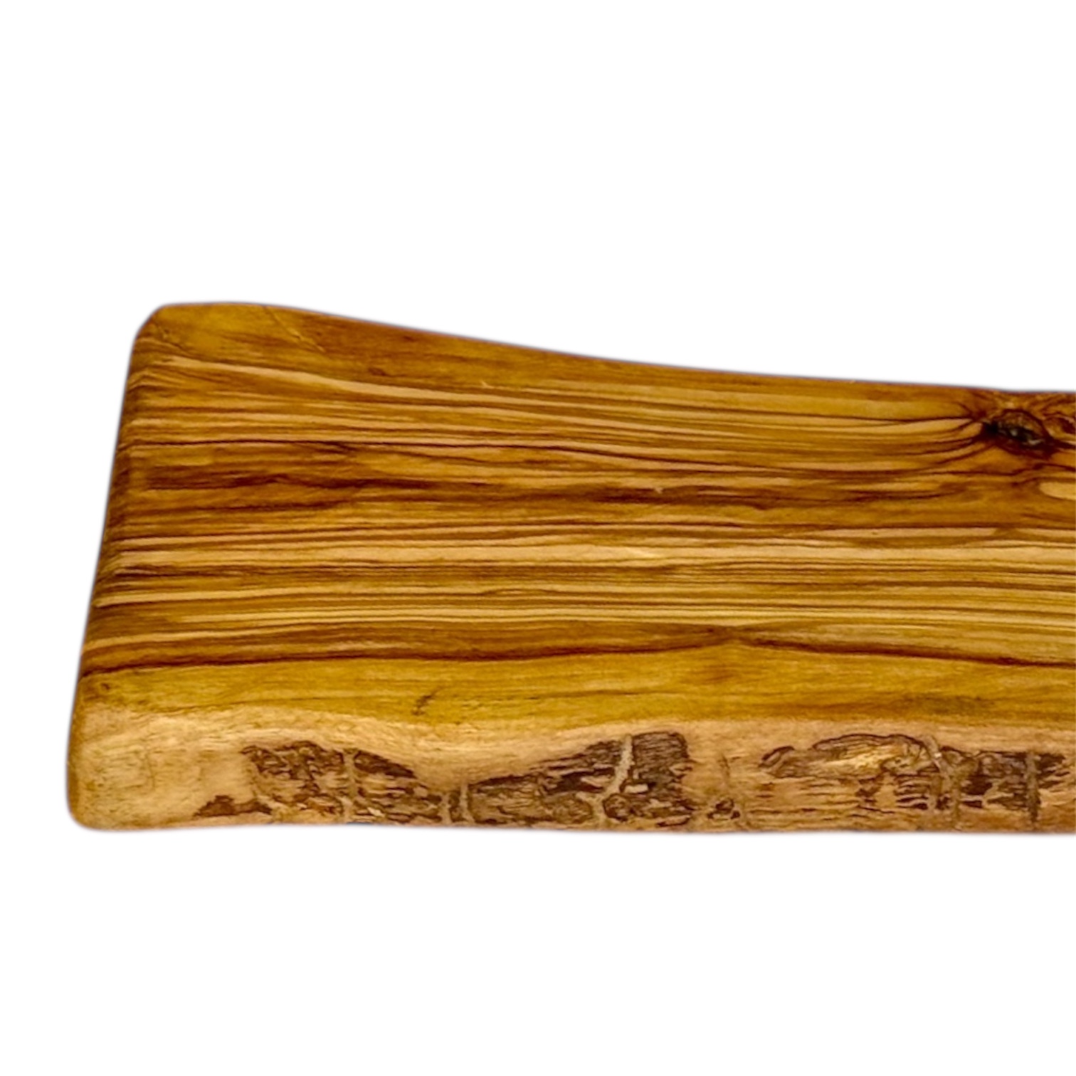 Tábua Irregular em Oliveira (32x11x2 cm) Tábua de corte de madeira natural com textura de grãos castanhos e bege