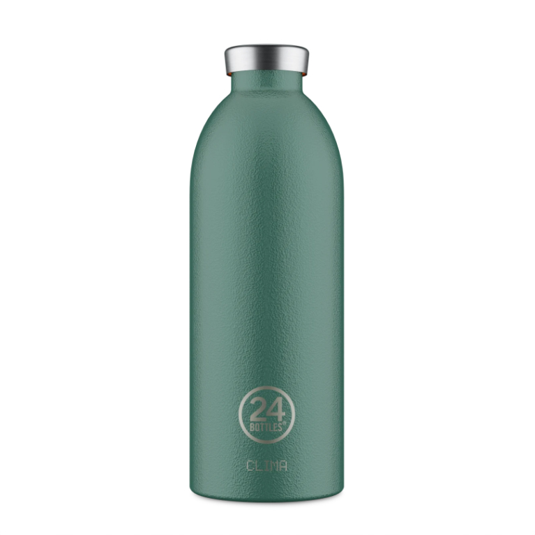 Clima Bottle - Moss Green 850ml Garrafa térmica verde escuro com tampa prateada e logotipo 24 BOTTLES
