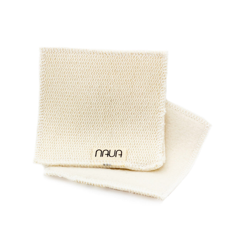 Discos Desmaquilhantes Reutilizáveis NAUA - 5 uni. Pano de microfibra bege com etiqueta em fundo branco