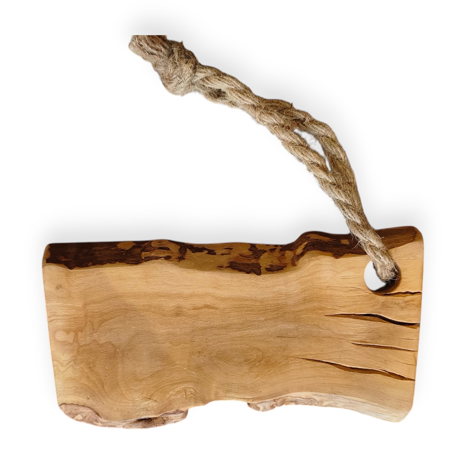 Tábua Irregular em Oliveira (21x10x2cm) tábua de madeira natural com cordão trançado