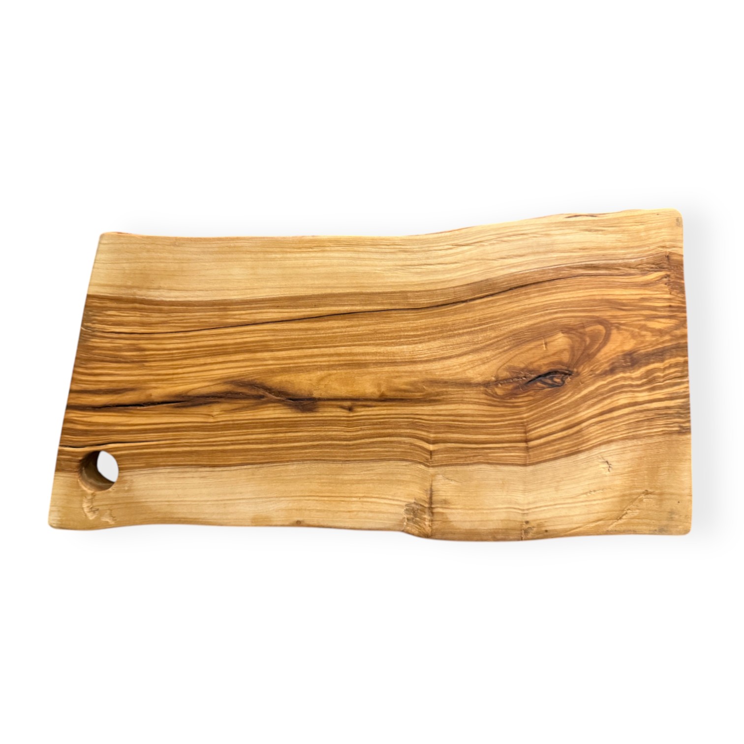 Tábua Irregular em Oliveira (31x15x2cm) Tábuas de corte de madeira natural retangulares com furo para pendurar.