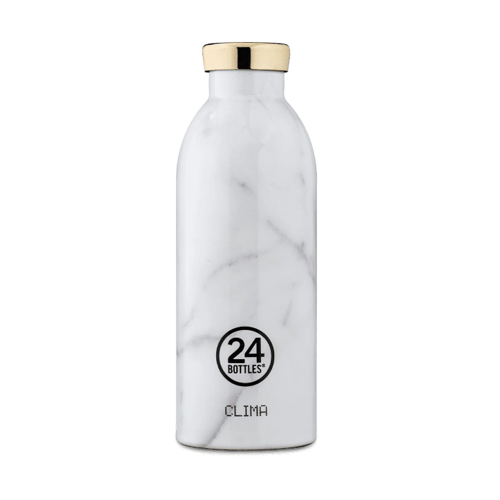 Clima Bottle - Carrara 500ml Garrafa térmica branca com padrão de mármore e tampo dourado