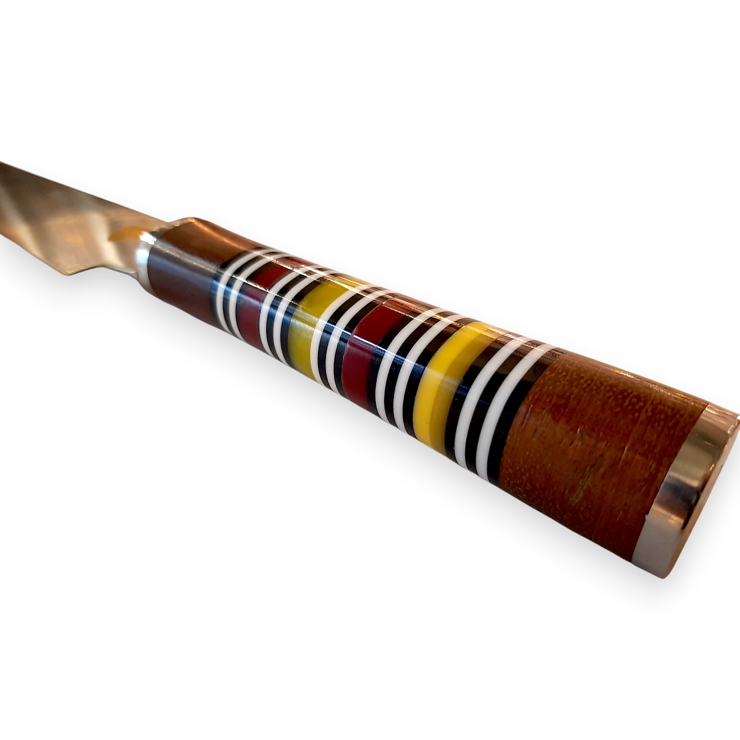 Faca de Sashimi 26cm Cabo de faca decorado com faixas coloridas e metal nas extremidades