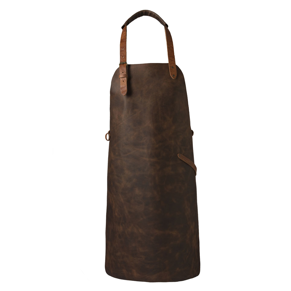 VINTAGE LEATHER APRON COGNAC Avental de couro castanho escuro com alça ajustável