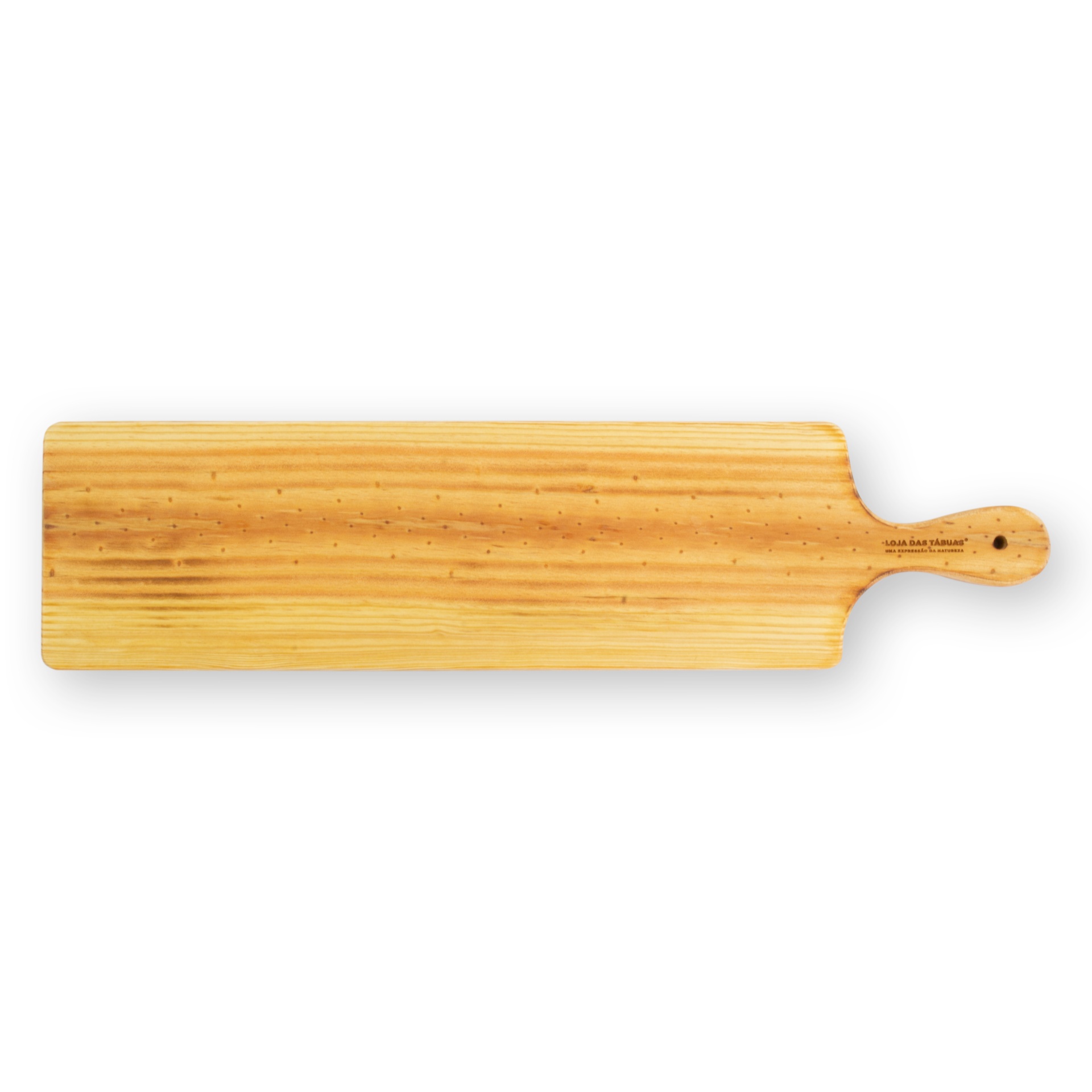 Tábua de Servir, Ref. 4x4 (55x14x2cm) Tábua de cozinha longa em madeira clara com cabo e furo para pendurar