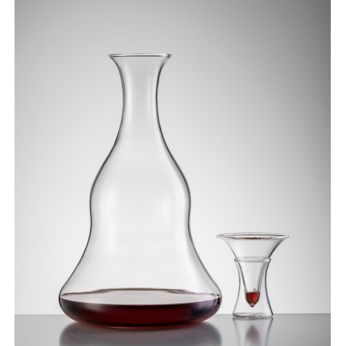 Decanter Douro, por Siza Vieira Decantador e chávena de vidro transparente com bolha vermelha