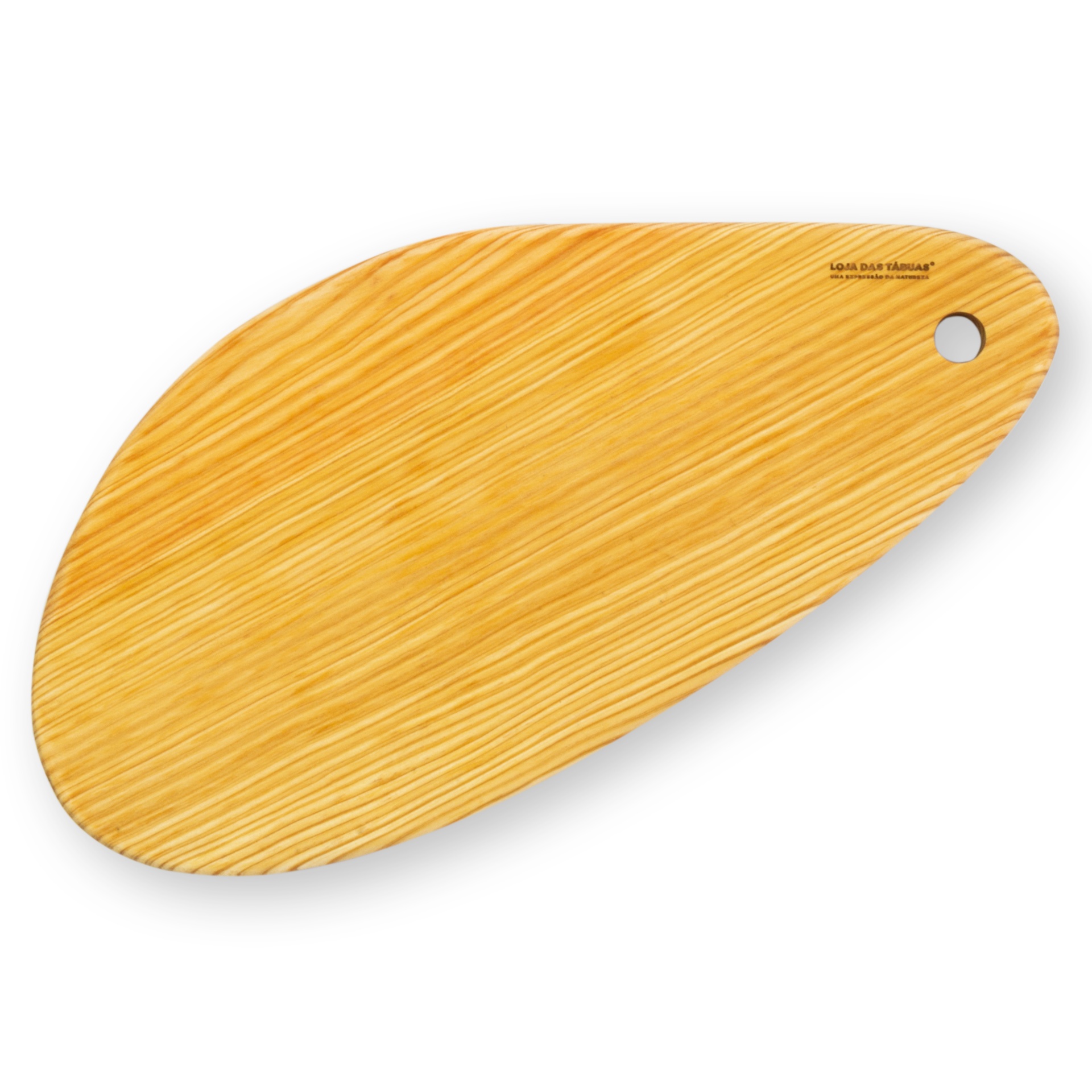 Tábua de Servir, Ref. 2x1 (43x22x2cm) Tábua de corte oval em madeira clara com orifício