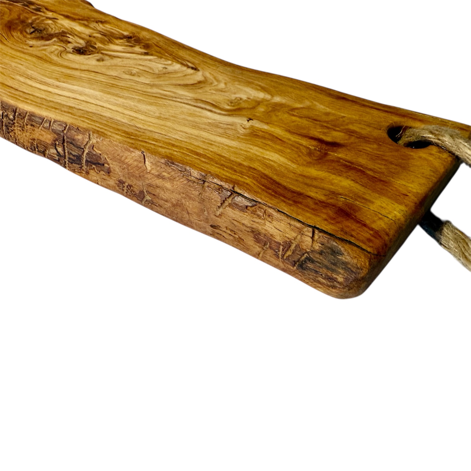 Tábua Irregular em Oliveira (34x11x2 cm) Tábua de madeira natural com corda para pendurar