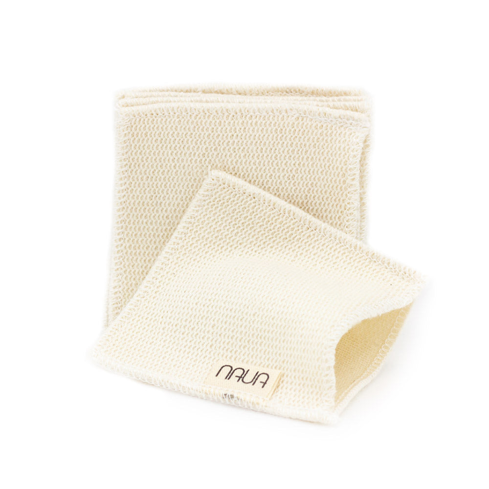 Discos Desmaquilhantes Reutilizáveis NAUA - 5 uni. Toalha de malha bege claro com etiqueta NAUA