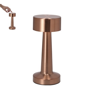 Cilindro metálico cobre com base e topo redondos e corpo cónico.