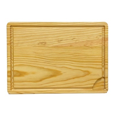 Tábua de madeira clara retangular com sulco para líquidos