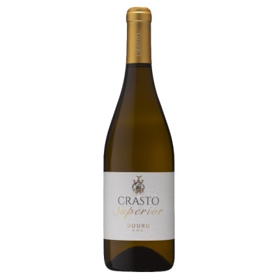 Garrafa de vinho branco Crasto Superior Douro com rótulo branco e tampa dourada