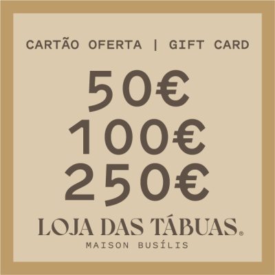 Cartão oferta gift card da Loja das Tábuas com valores em euros