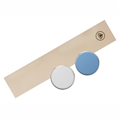 Faixa elástica bege com duas rodas de massagem azul e branca