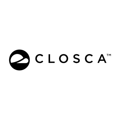 Logótipo preto e branco da marca CLOSCA com símbolo circular à esquerda e texto à direita