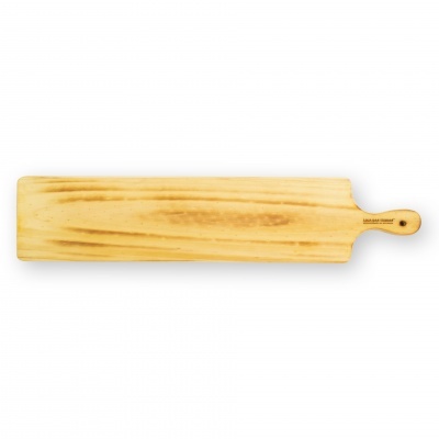 tábua de madeira retangular com pega e texto LAICA ART ITALIANO