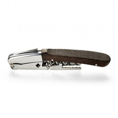 abre-cápsulas em metal com pega de madeira escura