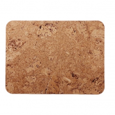 Tapete retangular de cortiça com bordas arredondadas e textura natural