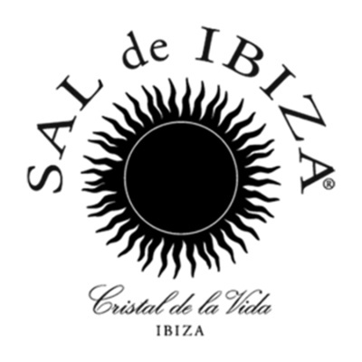 Logotipo preto e branco com sol e textos SAL de IBIZA, Cristal de la Vida, IBIZA