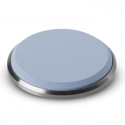 Disco de cerâmica azul claro com base metálica prateada