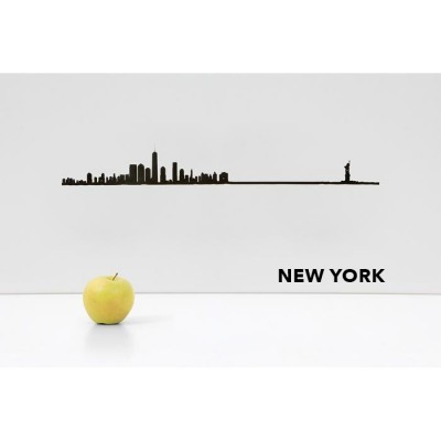 Autocolante decorativo horizonte da cidade de Nova Iorque com texto e maçã verde