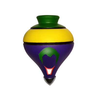 Peão de madeira colorido com rosto estilizado