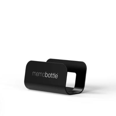 Suporte metálico preto para garrafas memobottle de design minimalista