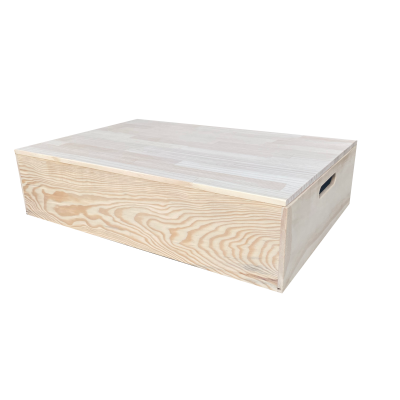 Caixa de arrumação em madeira clara com pegas laterais